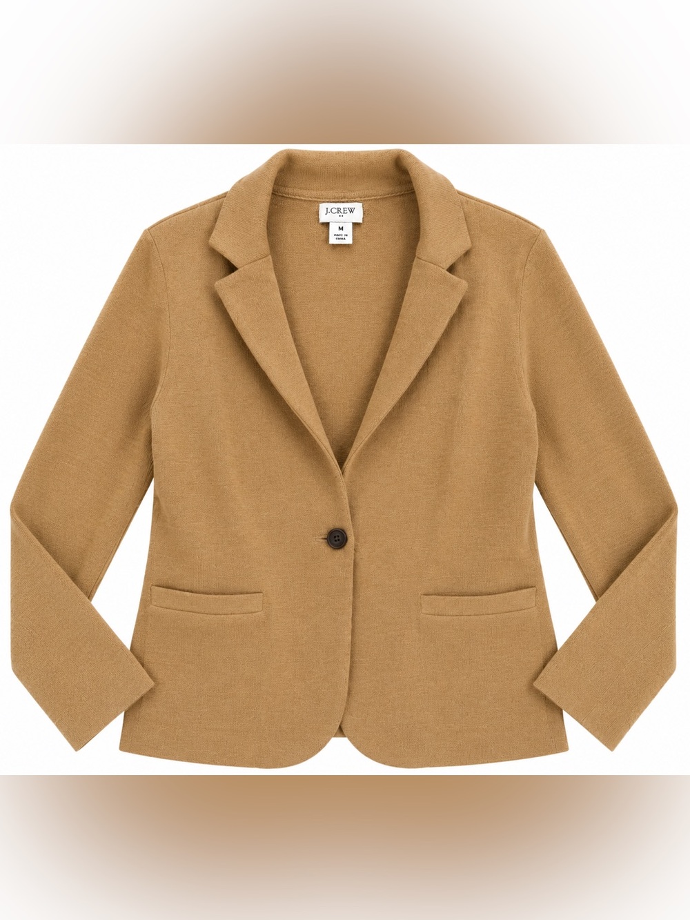 J.Crew Camel Tan Knit Blazer Sweater Jacket One Button Size Medium